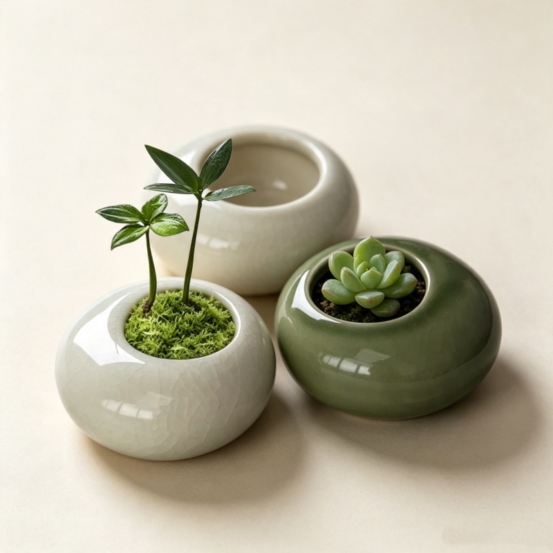 Echeveria Succulent - وعاء نباتات صغير بتصميم متشقق ومزجج،